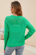 Round Neck Openwork Dropped Shoulder Knit Top (2)
