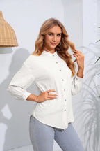 Mock Neck Buttoned Long Sleeve Shirt (5)