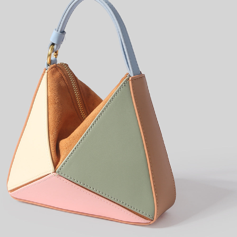 Triangular Diamond Grid Folding Tote Shoulder Crossbody Bag photo 3