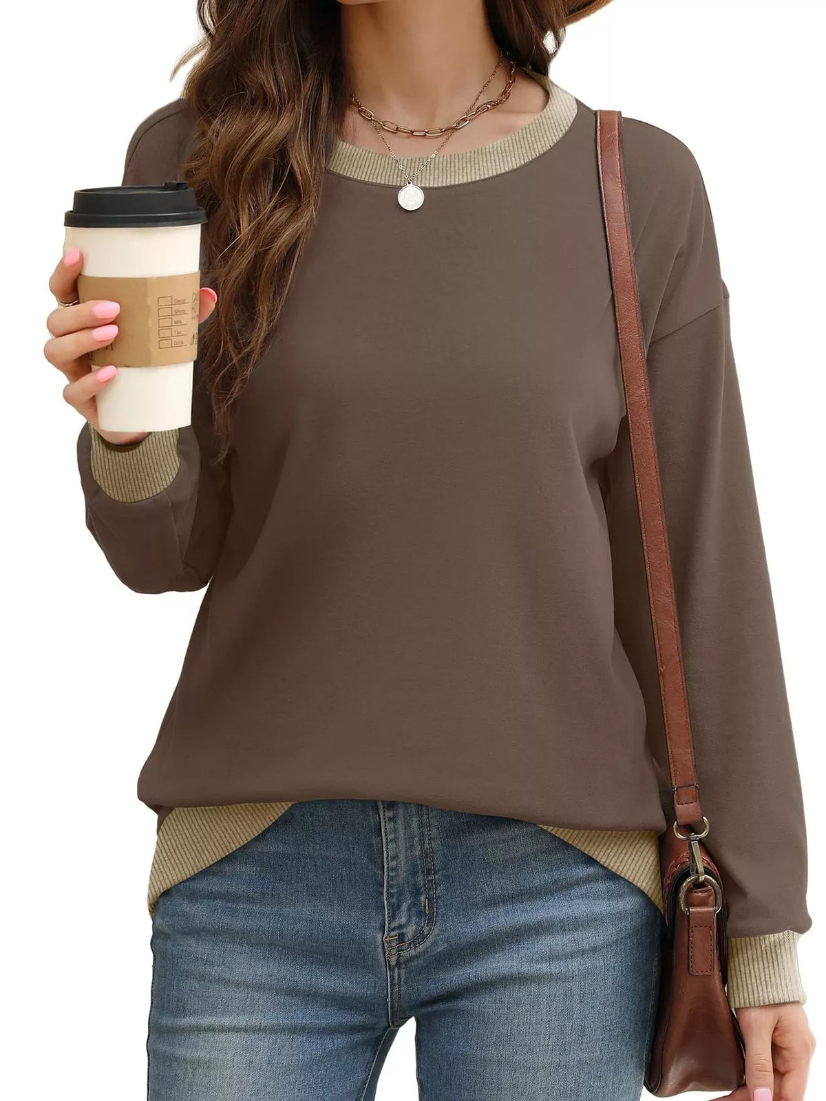 Contrast Trim Crew Neck Casual Sweatshirt (14)
