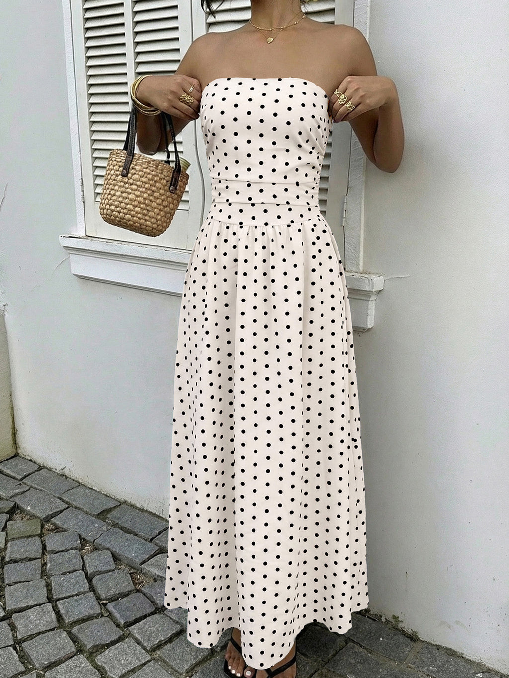 Polka Dot Tube A-line Dress (17)