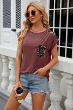 Leopard Round Neck Cap Sleeve T-shirt (31)