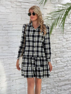 Ruffle Hem Plaid Button Down Long Sleeve Dress (9)