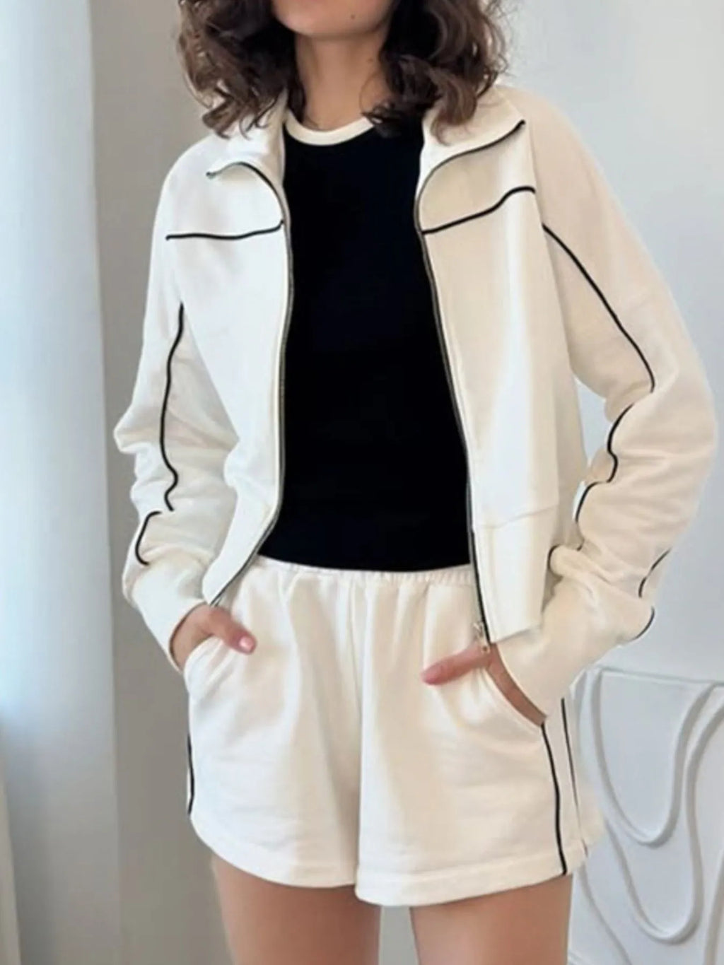 Zip Up Long Sleeve Top Shorts Set (8)