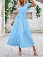 V-neck Ruffle Sleeve Dress (8)