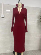Ribbed Knit V-neck Sweater Dress (13)