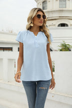 Swiss Dot Notched Neck Short Sleeve Top (4)
