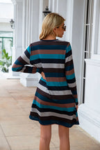 Striped Round Neck Long Sleeve Dress (7)