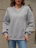 V-neck Solid Color Casual Sweatshirt (9)