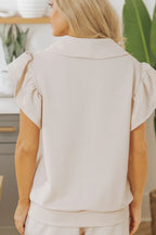 Textured Ruffled Sleeve Zipped Top Wide Leg Pants Set (6)