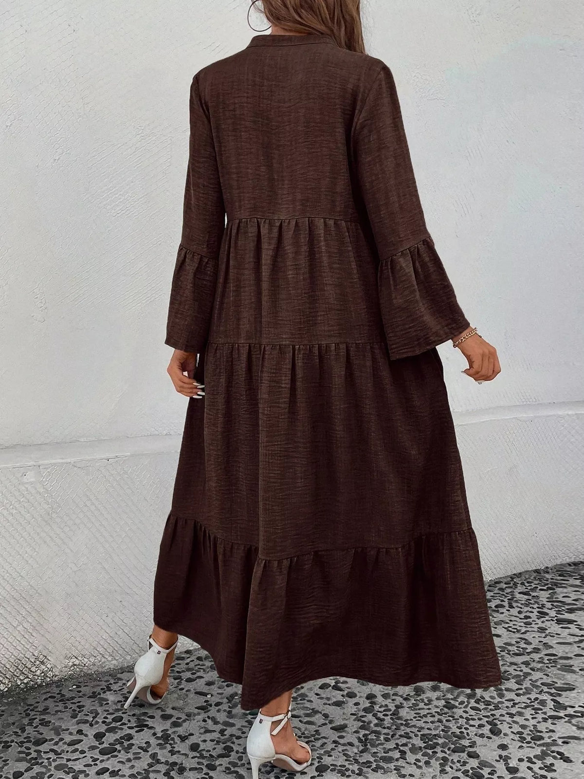 Ruffle Hem Button Front Tiered Dress (18)