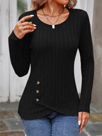 Decorative Button Round Neck Long Sleeve T-shirt (12)