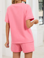Notched Short Sleeve Top Shorts Set (6)