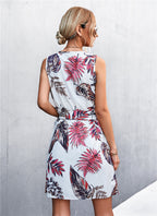 Printed Zip Detail Belted Sleeveless Dress (10)
