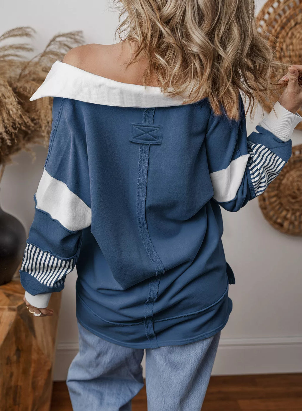 Block Striped Johnny Collar Sweatshirt (17)