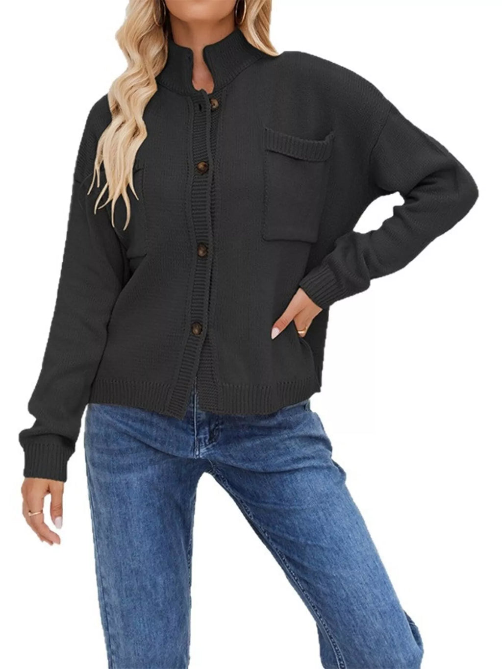Button Up Dropped Shoulder Cardigan (4)