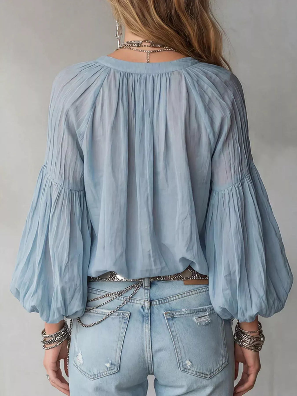 Notched Balloon Sleeve Blouse (5)