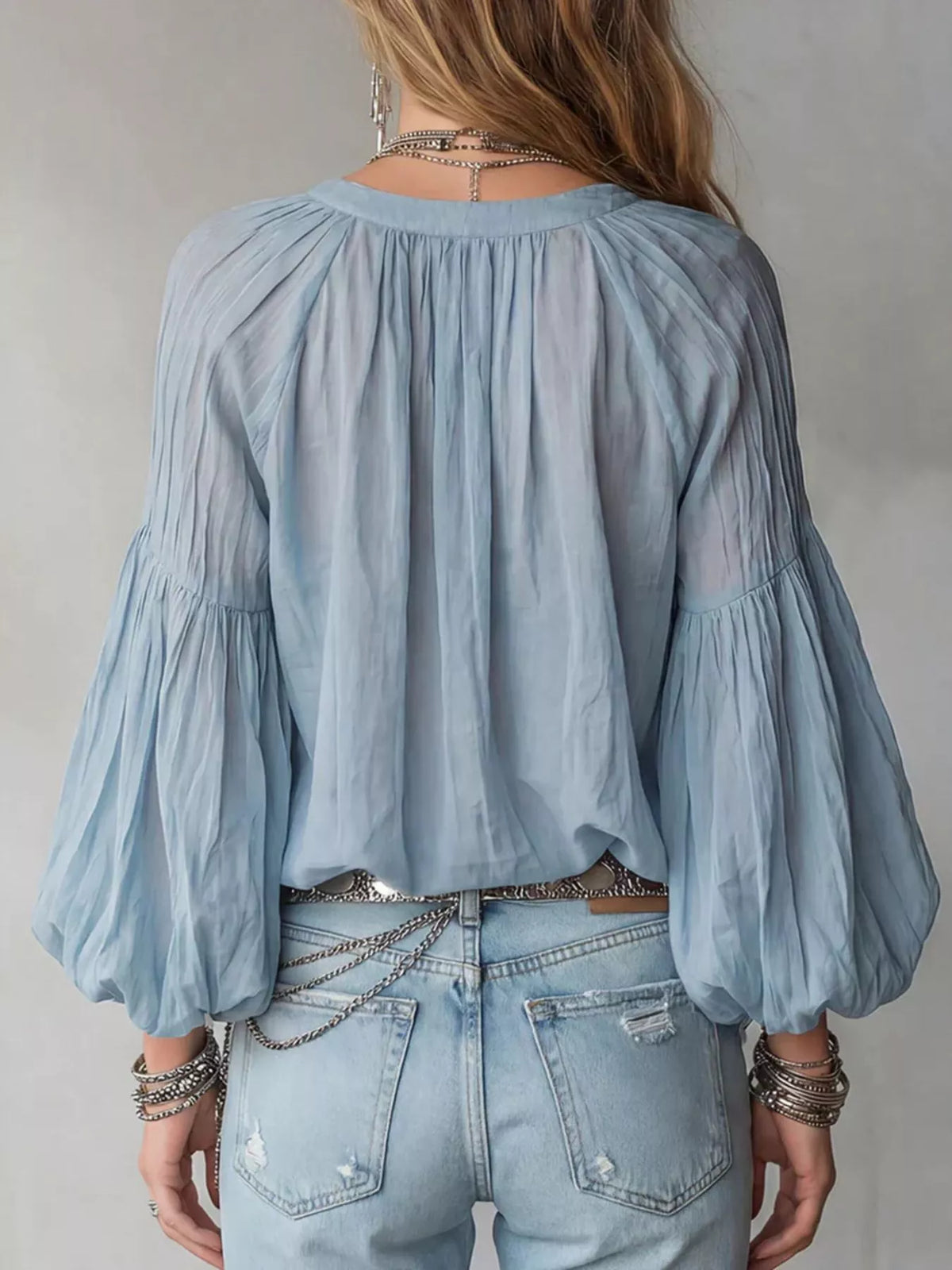 Notched Balloon Sleeve Blouse (5)
