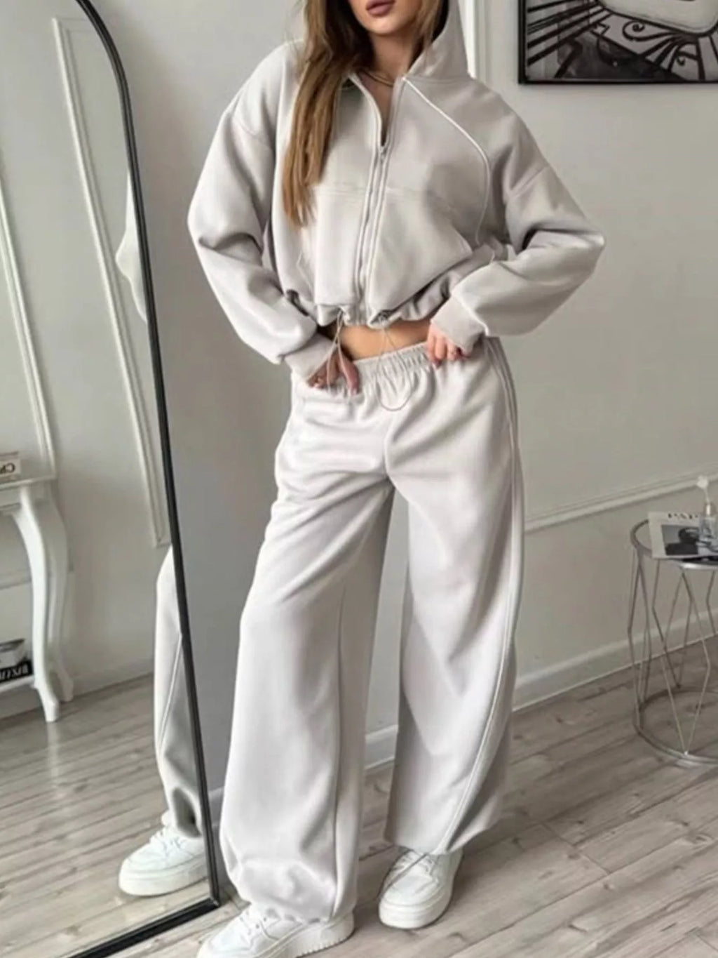 Fleece Zip-up Hoodie Joggers Set (23)