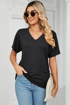 Ruched V-neck Short Sleeve T-shirt (11)