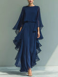 Ruffled Chiffon Long Sleeve Top Pants Set