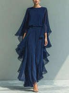 Ruffled Chiffon Long Sleeve Top Pants Set