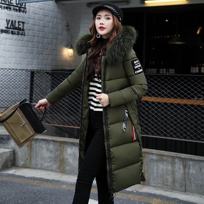 Long Cotton Jacket Hooded Big Fur Collar Down variant CJNSWTFP00063-Green-4XL|CJNSWTFP00063-Green-M|CJNSWTFP00063-Green-XXL|CJNSWTFP00063-Green-XL|CJNSWTFP00063-Green-3XL|CJNSWTFP00063-Green-L