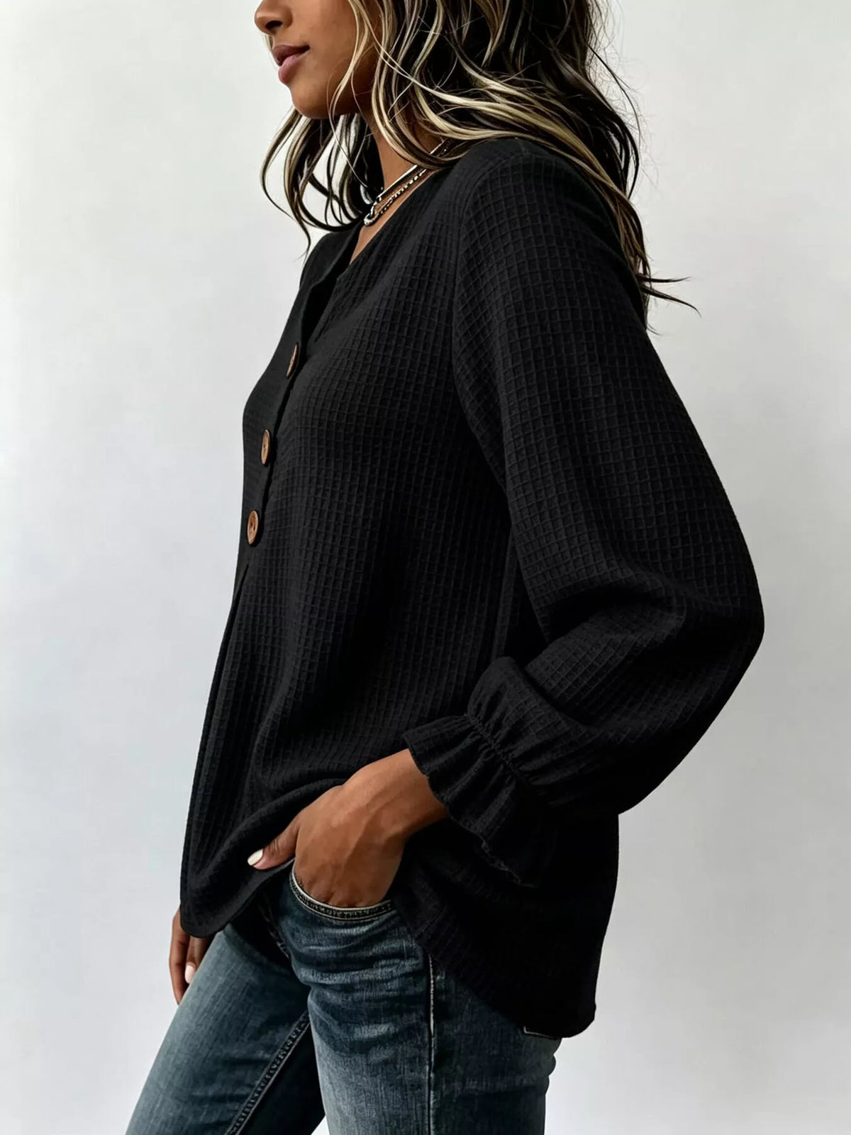 Waffle Knit Long Sleeve Top (10)