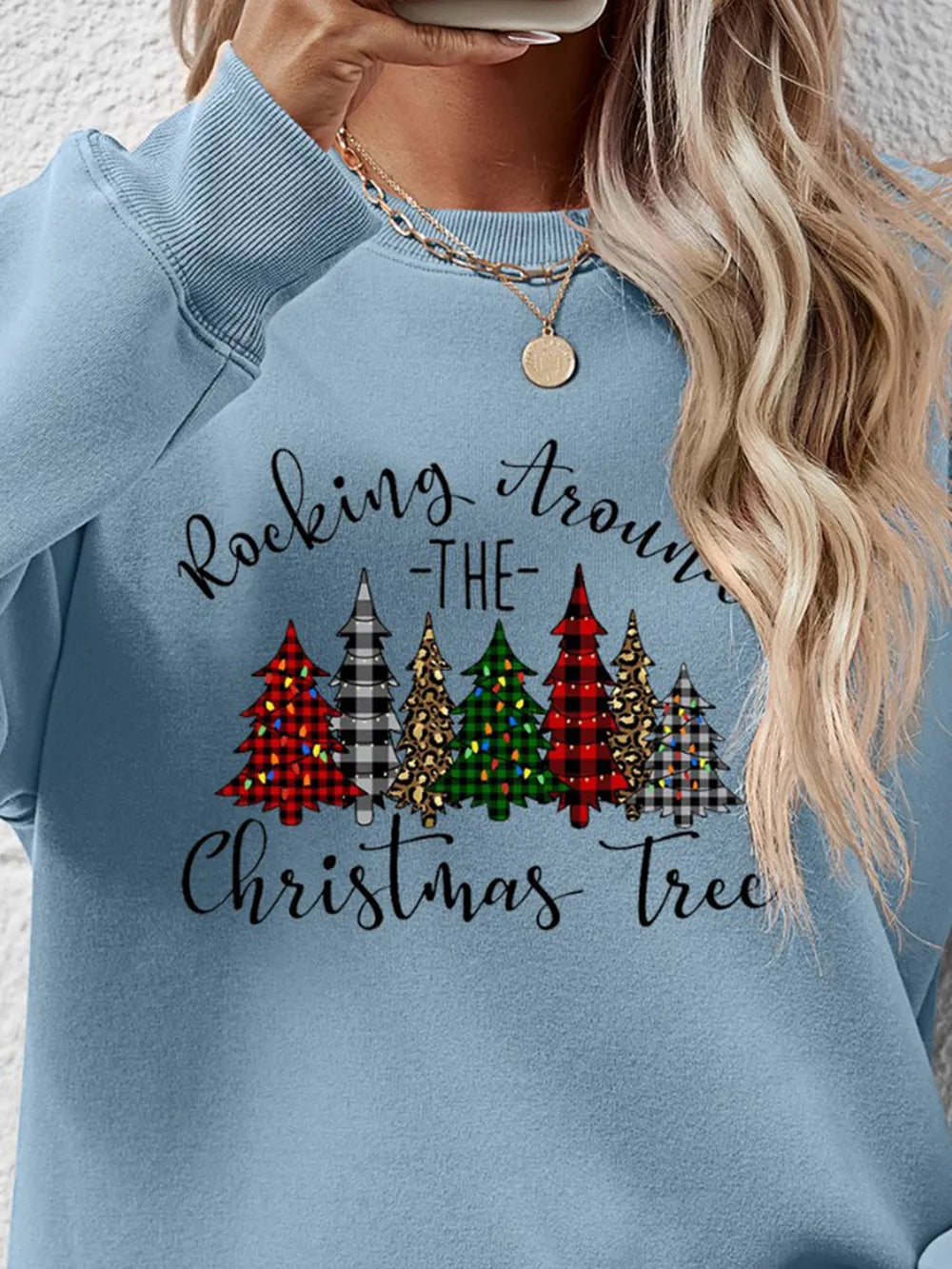 Christmas Tree Graphic Round Neck Sweatshirt (8)