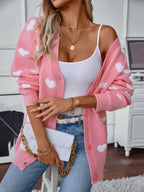 Heart V-neck Button Up Long Sleeve Cardigan (4)