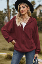 Drawstring Zip Up Dropped Shoulder Hoodie (19)