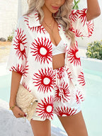 Printed Collared Neck Half Sleeve Top Shorts Set (6)