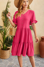 Swiss Dot Ruffled V-neck Tiered Dress (2)