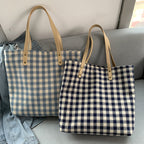Checkered One-shoulder Large-capacity Canvas Bag photo 3