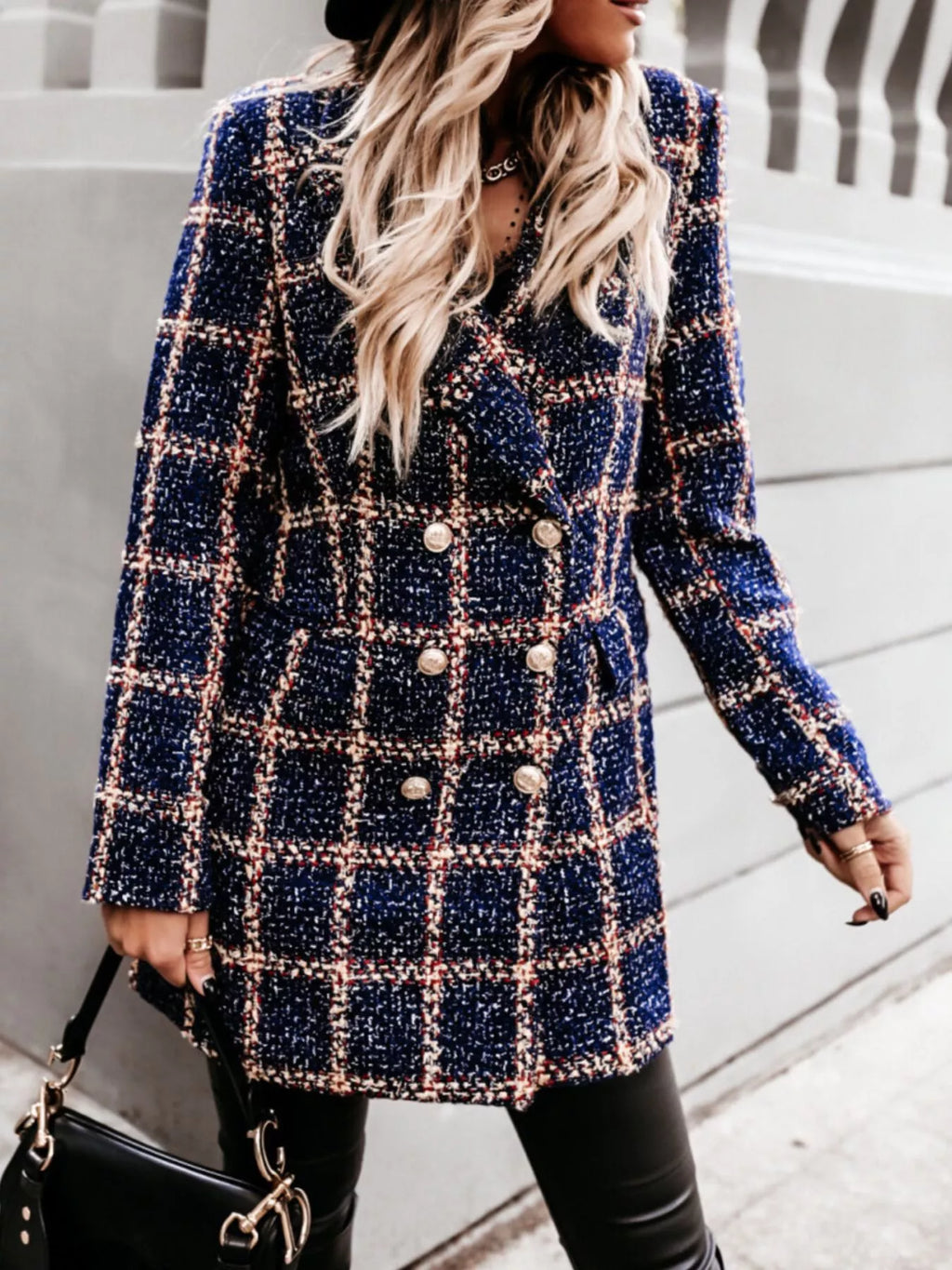 Plaid Tweed Double-breasted Coat (16)