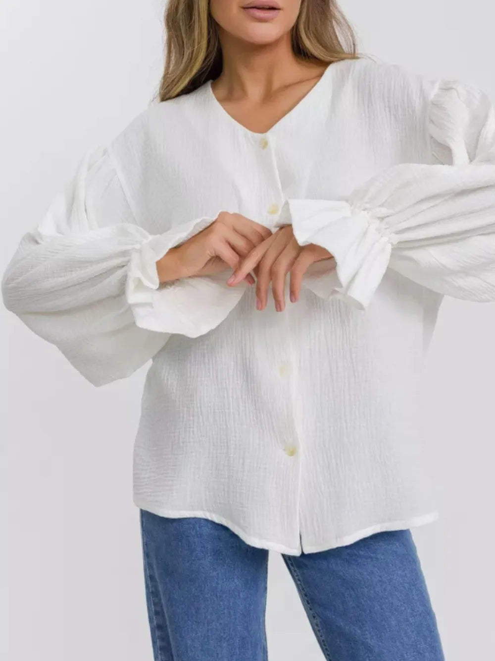 Button Up Flounce Sleeve Shirt (8)