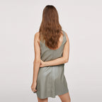 Mint Green Loose Pu Leather Mini Dress photo 3
