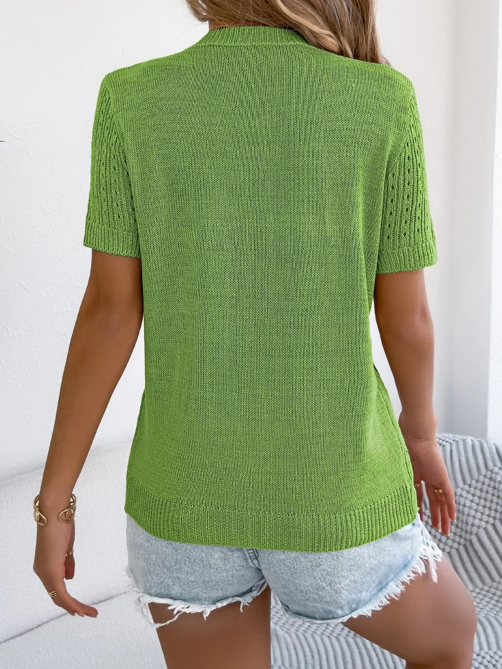Button Up Short Sleeve Knit Cardigan (5)