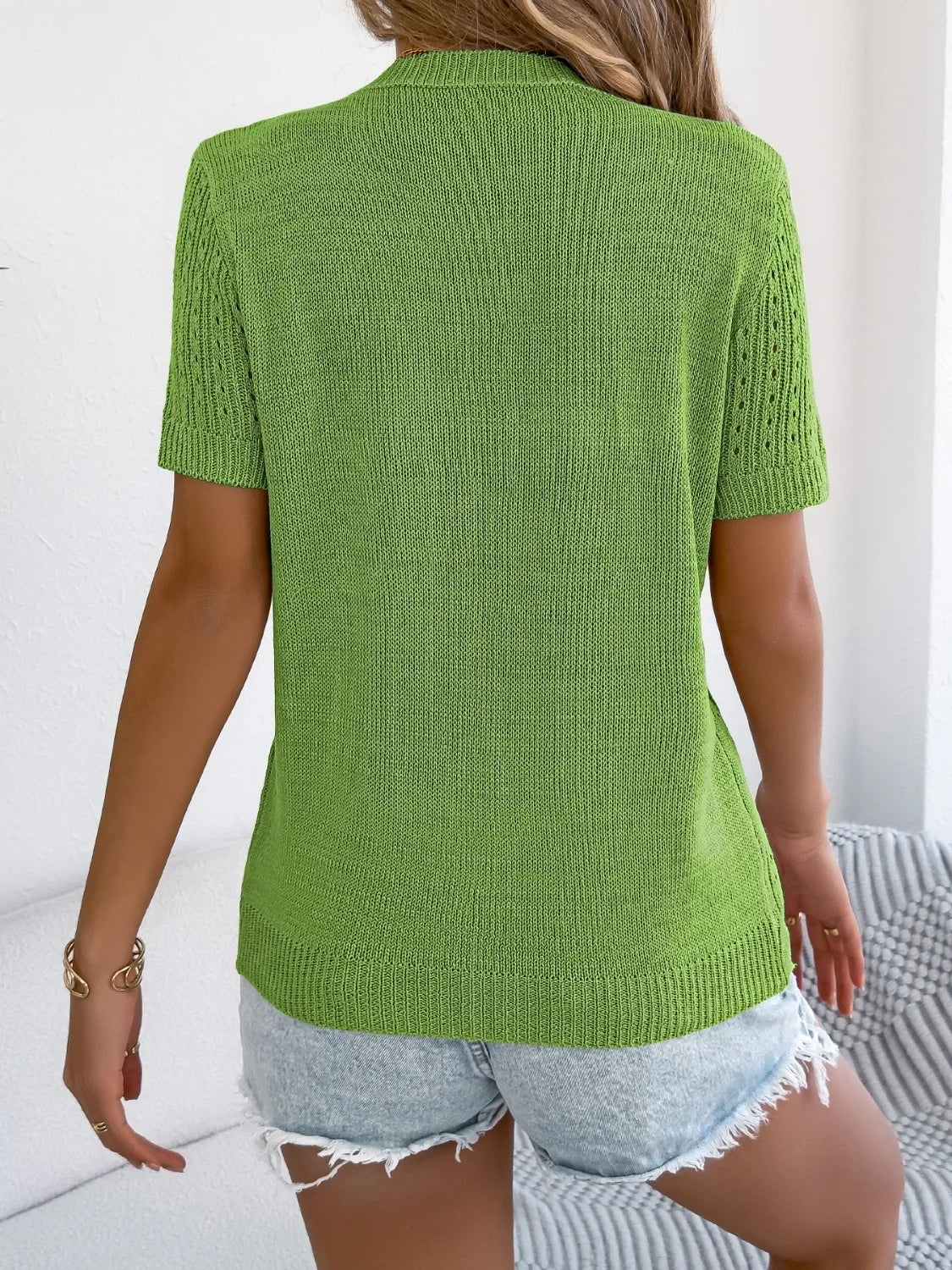 Button Up Short Sleeve Knit Cardigan (5)