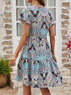 Printed V-neck Tiered Dress (9)