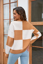 Block Round Neck Dropped Shoulder Sweater (6)