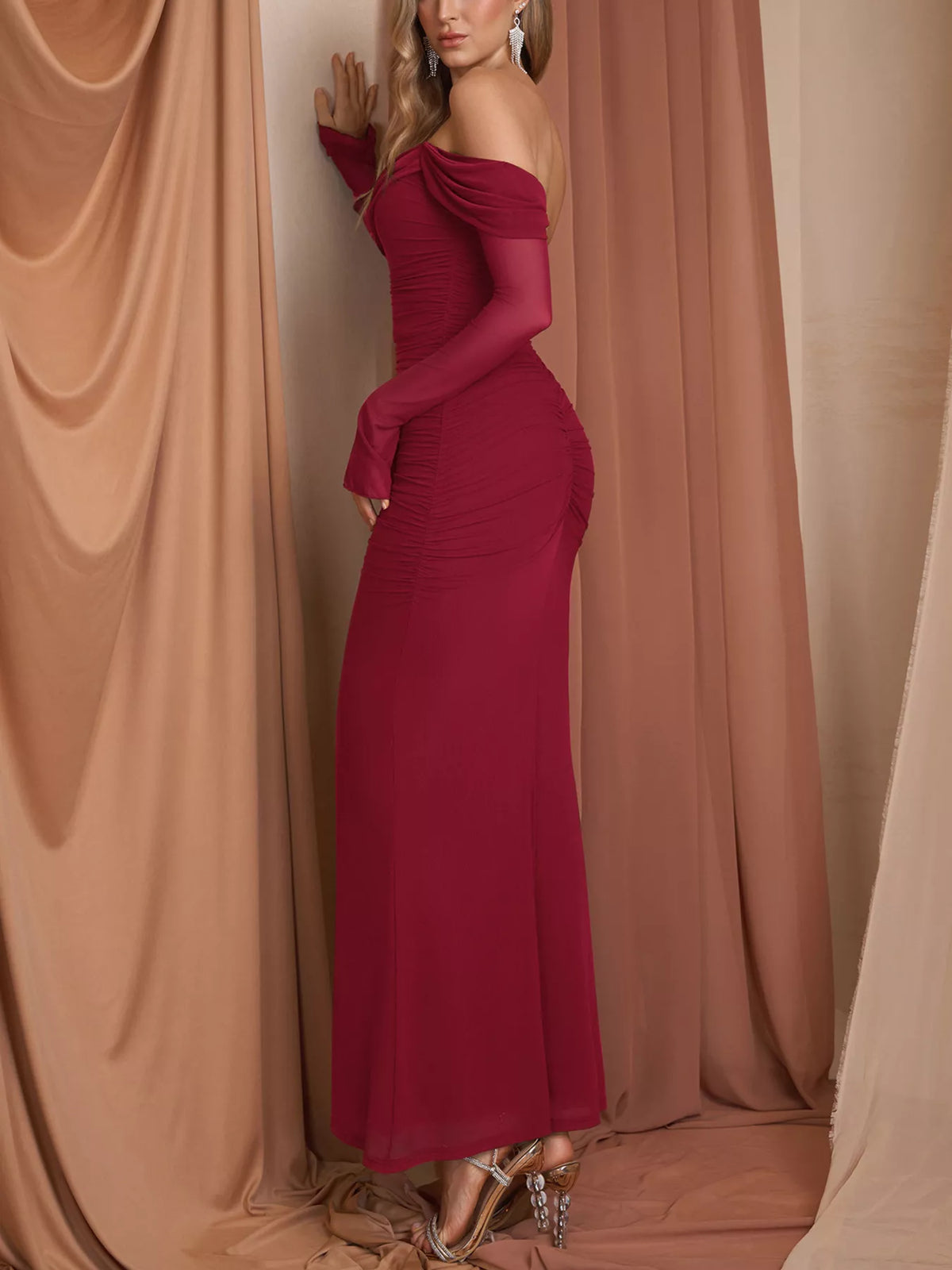 Off-shoulder Ruched Mermaid Maxi Dress (23)