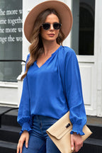 Notched Neck Lantern Sleeve Blouse (15)