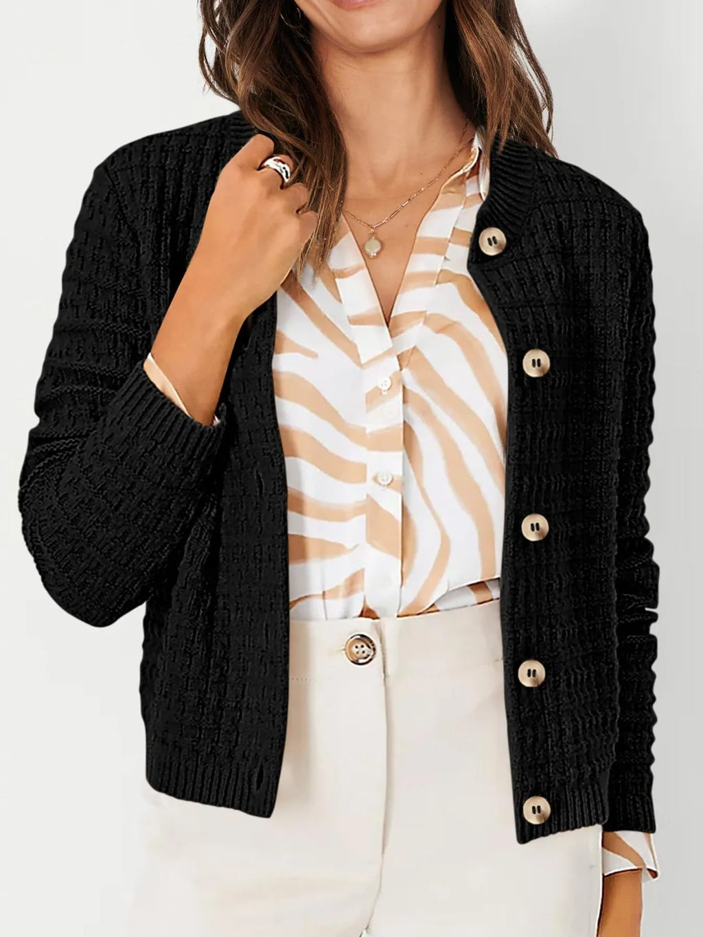 Textured Knit Button-front Cardigan (15)