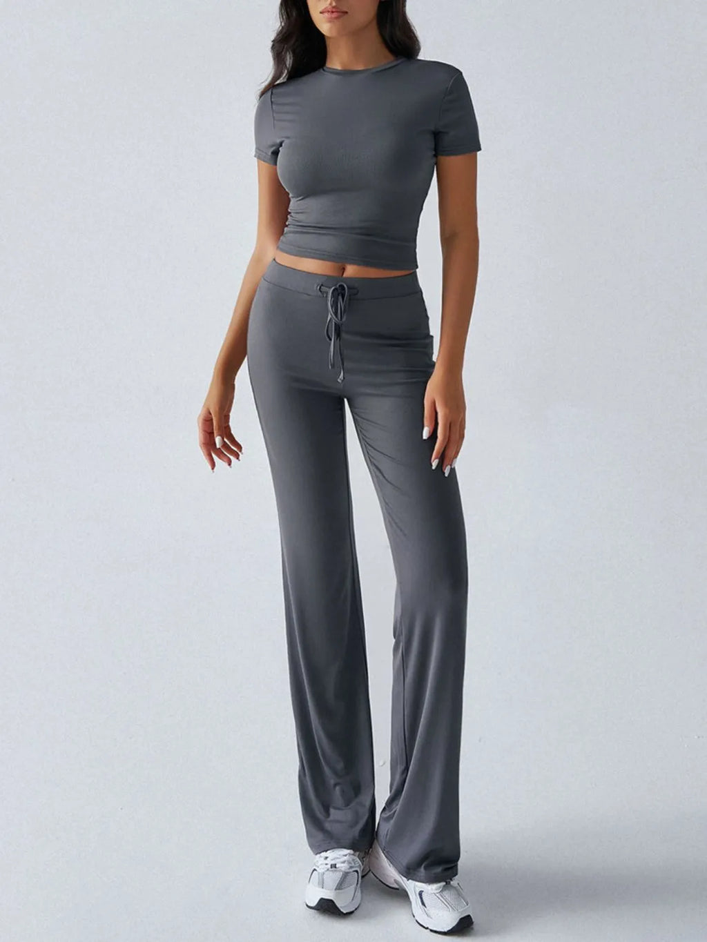 Round Neck Short Sleeve Top Pants Set (19)