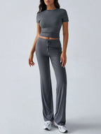 Round Neck Short Sleeve Top Pants Set (19)