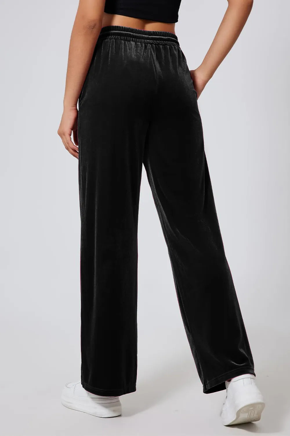 Drawstring Elastic Waist Straight Leg Pants (15)