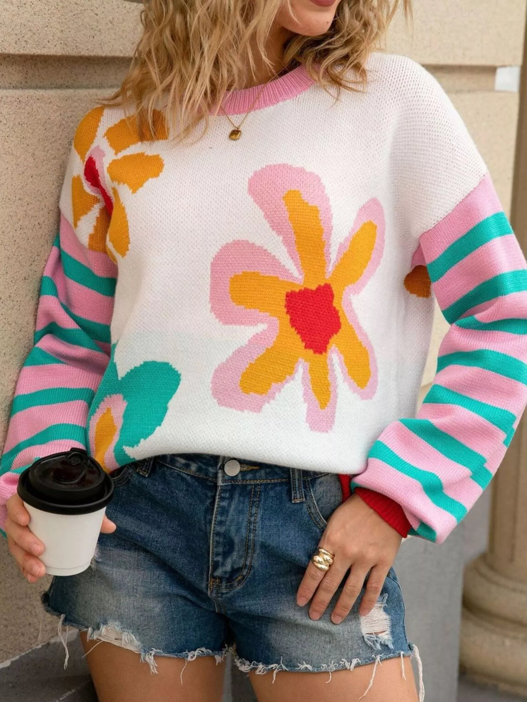 Floral Striped Crew Neck Sweater (5)