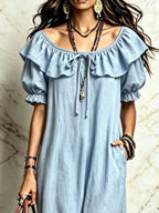 Ruffle Trim Puff Sleeve Maxi Dress (2)