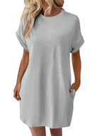 Round Neck Short Sleeve Mini Dress (2)